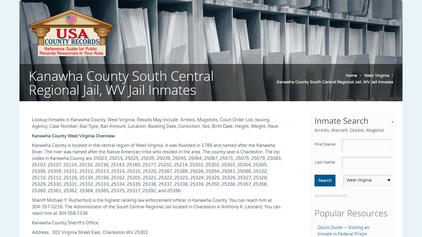 Kanawha County South Central Regional Jail, WV Jail Inmates